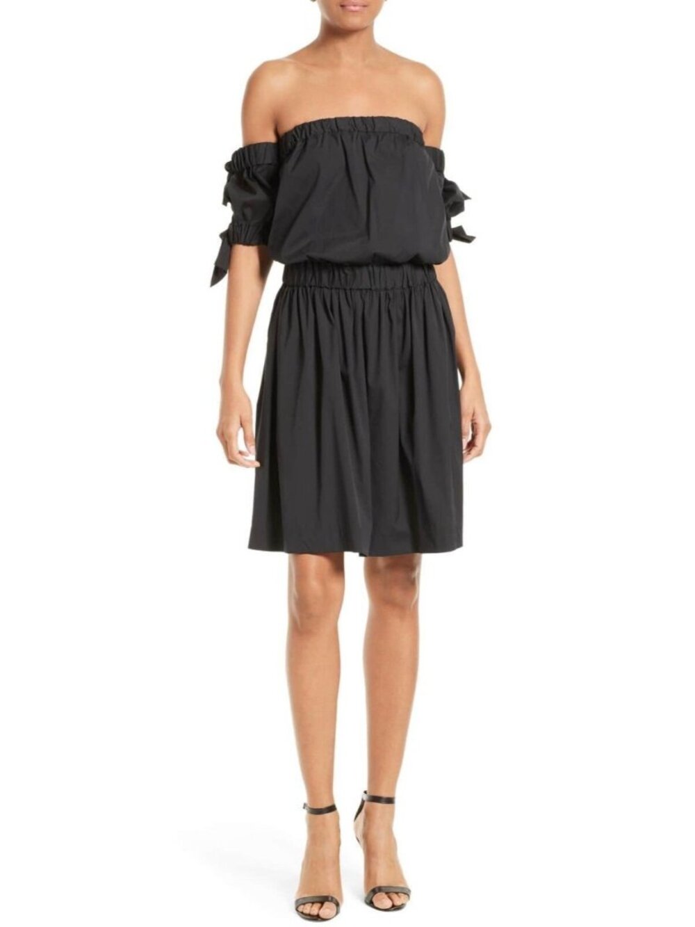 NWT Milly Zoey in Black Off the Shoulder Cotton Poplin Blouson Dress 8 $395